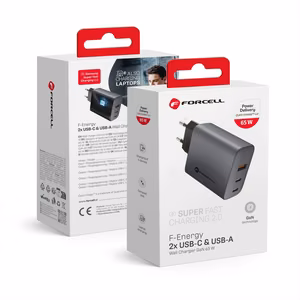 Phone laadija Forcell F-Energy GaN 2 x USB C + USB A QC4.0 PD 4A 65W VT-42B hall