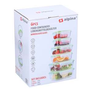 Alpina kaanega klaasist toidukarpide komplekt, 370 / 640 / 1050 ml, 6 tk