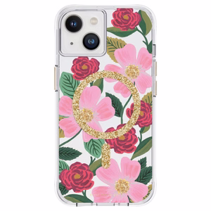 Rifle Paper Co. Rose Garden MagSafe ümbris kuldfooliumdetailidega iPhone 14 ja iPhone 13 mudelitele