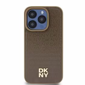 DKNY Leather Pattern Metal Logo MagSafe ümbris jaoks iPhone 15 / 14 / 13 - brown