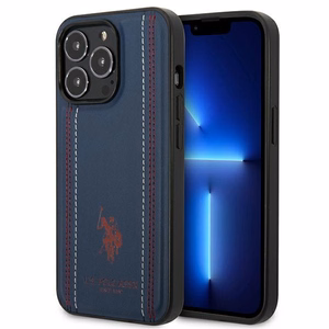 US Polo USHCP14XPFAV Leather Stitch ümbris seadmele iPhone 14 Pro Max 6.7", tumesinine