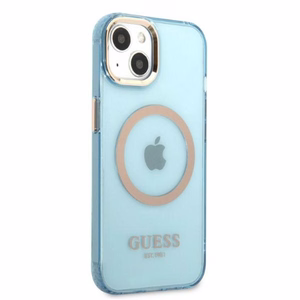 Guess Gold Outline Translucent MagSafe чехол для iPhone 13 - синий