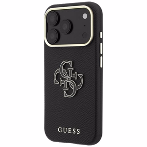 Guess Grained & Big Resin Logo ümbris seadmele iPhone 18 Pro / 17 Pro – must