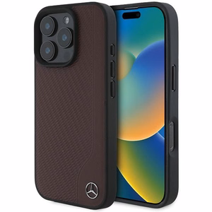 Mercedes MB Wood Imitation Leather MagSafe iPhone 16 Pro Ümbris - punane