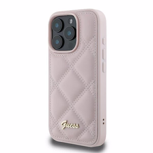 Guess Quilted Metal Logo iPhone 16 Pro Ümbris - Roosa
