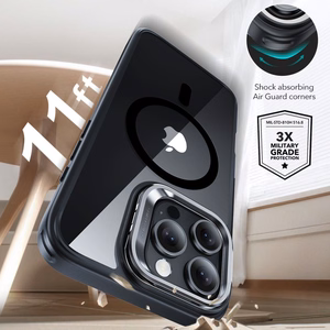 Чехол ESR Classic Hybrid Kickstand Halolock MagSafe с подставкой + закалённое стекло для iPhone 16 Pro Max - прозрачный с чёрной рамкой