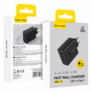 Blavec Wall charger BC-11 GaN - USB + 2xType C - QC PD 65W 3A (TCBC11G-U2CB653A) black