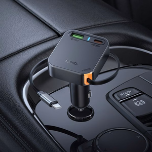 Автомобильное зарядное устройство Hoco с выдвижным кабелем 2 x USB C + USB A QC PD 65W NZ18 чёрное