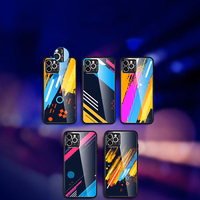 Värviline klaasist ümbris Vastupidav kate karastatud klaasist tagakülje ja kaamerakattega iPhone 11 Pro Max muster 2