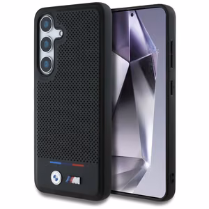 BMW Leather Tricolor Stripe MagSafe Ümbris jaoks Samsung Galaxy S25+ - must