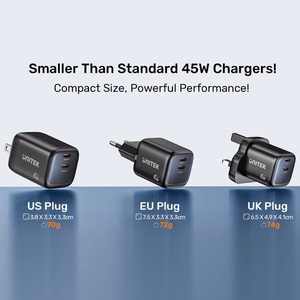 Unitek GaN võrgulaadija 45W 2x USB-C PD 3.0 QC