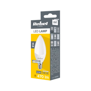 Rebel candle-shaped E14 LED bulb, 5 W, 3000 K, 230 V