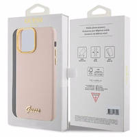 Guess Silicone Script Metal Logo & Frame ümbris jaoks iPhone 15 Pro Max - roosa