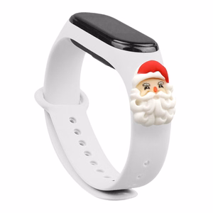 Rihm Xmas Xiaomi Mi Band 3 / 4 jõuludeks Silikoonist käevõru rihm koos jõuluvana - valge