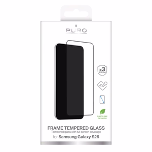 Puro Frame karastatud klaas Samsung Galaxy S26 jaoks musta raamiga