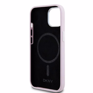 DKNY Liquid Silicone Small Metal Logo MagSafe Ümbris jaoks iPhone 15 Plus / 14 Plus - Roosa
