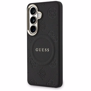 Guess Saffiano Peony Embossed Ring MagSafe case for Samsung Galaxy S26+ - black