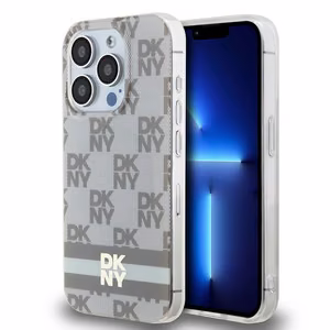 DKNY IML Checkered Mono Pattern & Printed Stripes MagSafe ümbris jaoks iPhone 15 Pro - beige