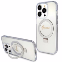 GUESS ümbris jaoks IPHONE 15 Pro compatible with MagSafe GUHMP15LHRSGSD (Glitter Script Logo Ring stand) läbipaistev