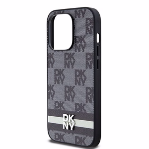 DKNY Leather Checkered Mono Pattern & Printed Stripes iPhone 14 Pro Ümbris - Must