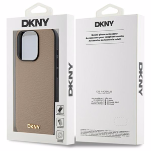DKNY Grained Metal Logo MagSafe iPhone 15 Pro Ümbris - Beige