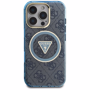 Guess IML Metal Glitter 4G Circle Triangle MagSafe Ümbris jaoks iPhone 16 Pro Max - Sinine