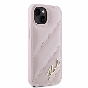 Karl Lagerfeld Diagonal Quilted Script ümbris jaoks iPhone 14 / 15 / 13 - roosa