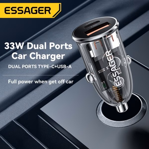 Autolaadija Essager Thumb läbipaistev (must) 33W (1xUSB QC3.0 / 1xPD)