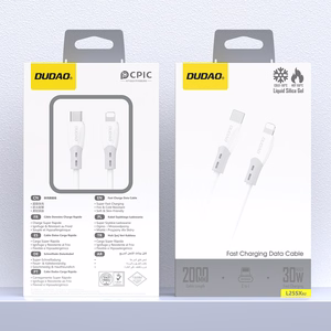 Dudao L25SX 30W USB-C - Lightning kaabel pehme silikoonpõimikuga 2m - valge