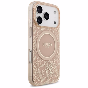 Guess IML Flowers Electro Pearl Strap MagSafe чехол для iPhone 17 Pro - розовый