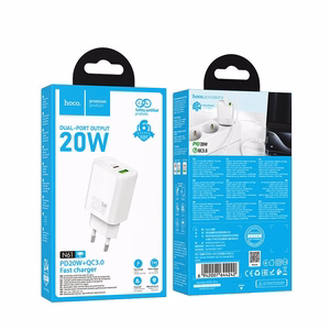 Phone Laadija Hoco USB A + USB C QC3.0 PD 3A 20W N61 valge