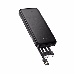 Akupank Hoco 10000 mAh 2A nelja sisseehitatud kaabliga USB A + USB C + Lightning + Micro USB J163 must