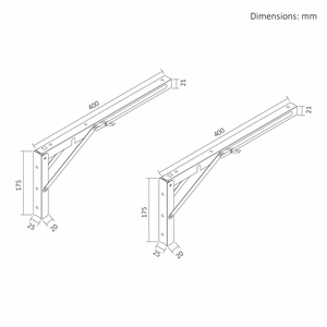 Maclean kokkupandav seinariiuli kandur, min. 300 mm, max. 600 mm, max. 50 kg, 2 tk, MC-195