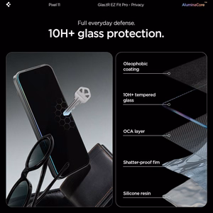 Spigen Glas.tR EZ Fit Pro HD 2 privaatsusfunktsiooniga karastatud klaasi komplekt mudelitele Google Pixel 10 / 11