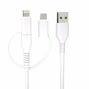 Forever recycling cable 3w1 1,5m 2,4A USB-A -USB-C+ microUSB + Lightning KR3W1-00 valge