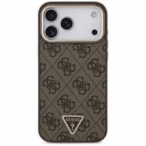 Guess PU Leather 4G Strass Triangle Logo Gold Frame MagSafe ümbris Apple iPhone 18 Pro Max telefonile, pruun