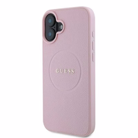 Guess Grained Kuldne Ring MagSafe iPhone 16 Plus Ümbris - Roosa