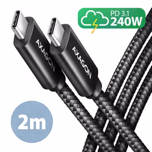 Axagon USB-C USB-C kaabel 2m 240W punutud must BUCM2-CM20AB