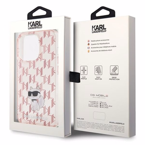 Karl Lagerfeld Monogram Choupette ümbris iPhone 15 Pro, roosa