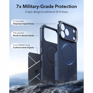 ESR Cyber Tough Kickstand MagSafe ümbris mudelitele iPhone 18 Pro / 17 Pro, tumesinine