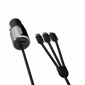 Dudao 3in1 USB car laadija 3,4 A built-in kaabel Lightning / USB Type C / micro USB must (R5ProN must)