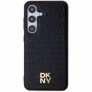 DKNY Leather Pattern Metal Logo MagSafe ümbris jaoks Samsung Galaxy S24+ - must