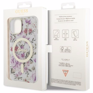 Guess GUHMP14MHCFWST iPhone 14 Plus 6.7" läbipaistev hardcase Flower MagSafe