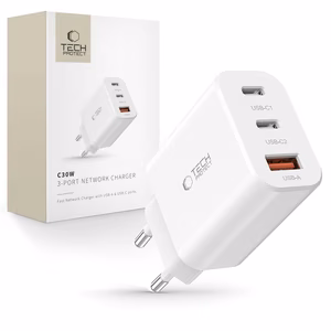 Tech-Protect NC30W laadija 2x USB-C PD 30W / USB-A QC 3.0 - valge