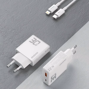 Laadija Dudao A30EUL valge 30W (1xPD / 1xQC3.0) + Type-C / Lightning kaabel