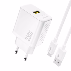 Dudao A27STEU 25W GaN USB-A seinalaadija USB-A - USB-C kaabliga - valge