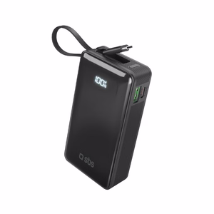 Powerbank SBS 10000 mAh 20W sisseehitatud USB-C kaabli ja digitaalse ekraaniga - must