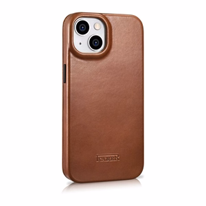 iCarer CE Oil Wax Premium Leather Folio Case iPhone 14 Plus magnetic flip case MagSafe brown (AKI14220707-BN)