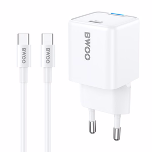 BWOO GaN PD 30W wall laadija 1x USB-C port with 60W kaabel USB-C 2A valge
