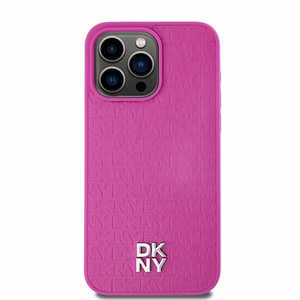 DKNY Leather Monogram Pattern Metal Logo MagSafe Ümbris jaoks iPhone 15 Pro Max - Roosa